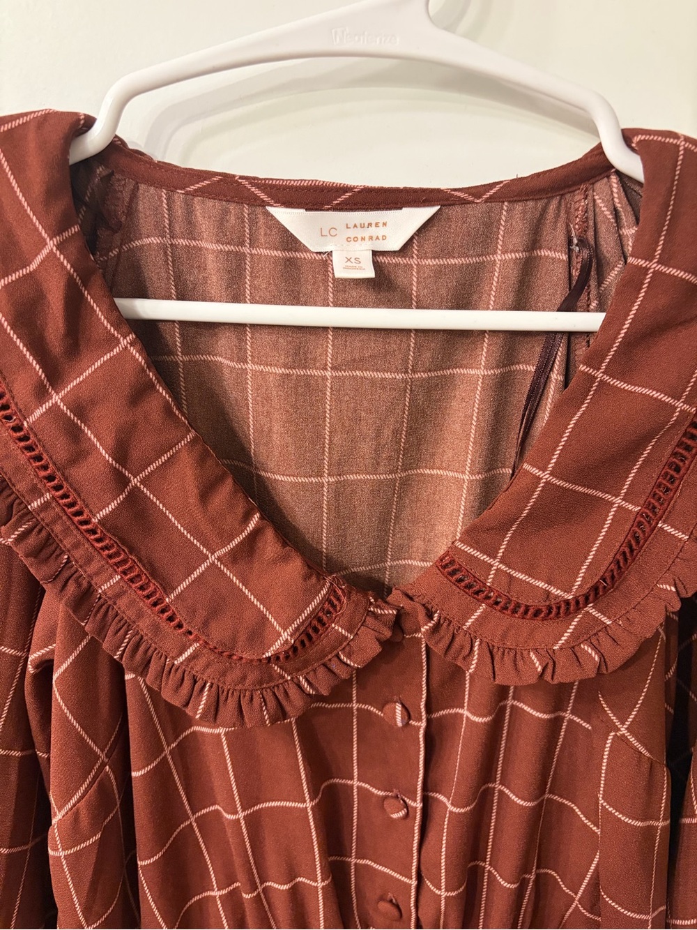 Women's Rust Grid Ruffle Dress - Picture 2 of 2